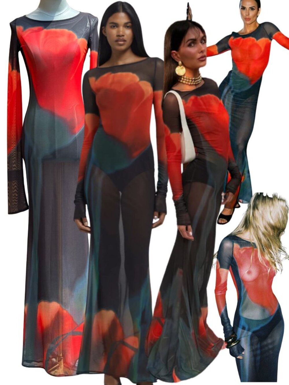 🆕 RAT & BOA 🧿 NWOT Juniper Sheer Long Sleeve Dress, Dark Red Tulip, Sz XXS